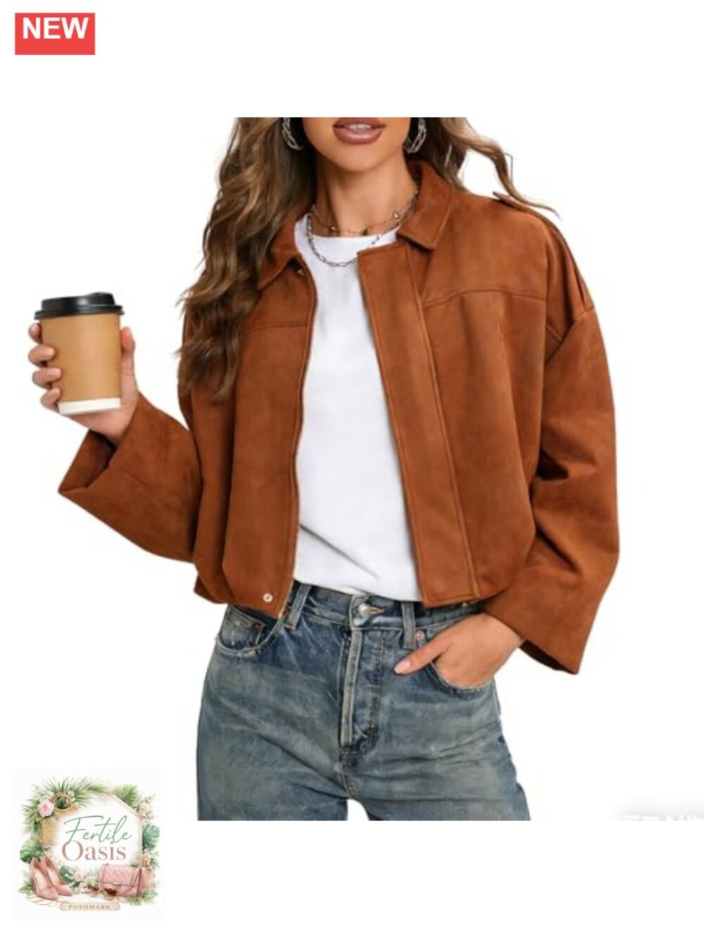 Oversized Faux Suede Bomber Jacket Cropped Pilot Coat Women Streetwear